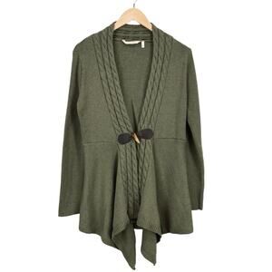 Soft Surroundings Delacroix Cable Knit Cardigan Sweater Olive Green Size Small